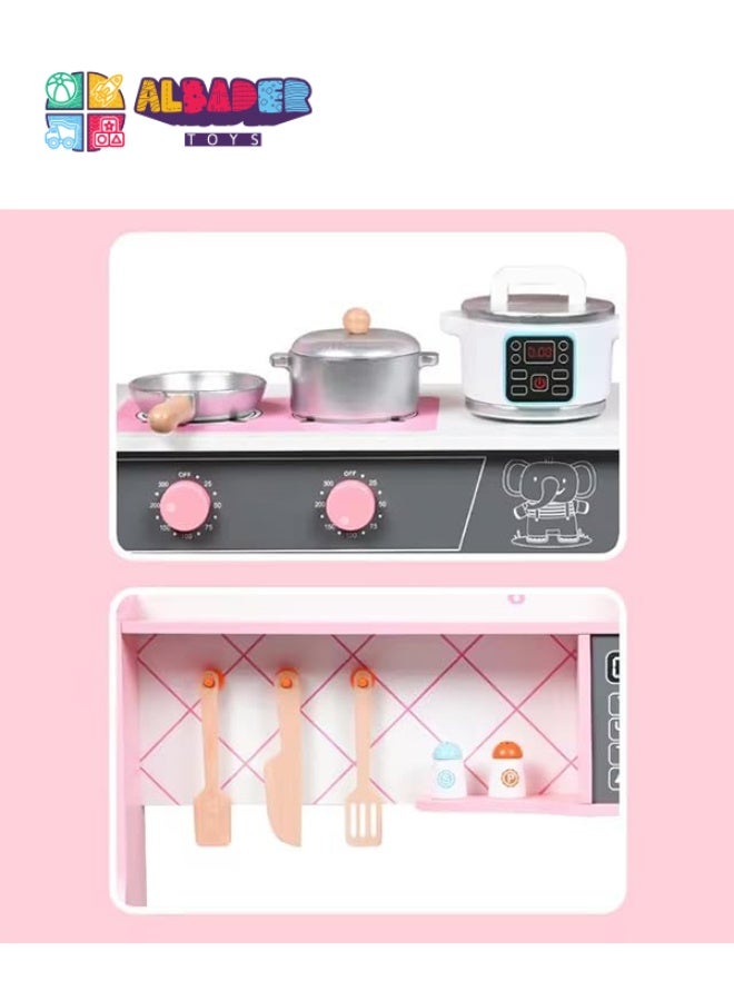 AL BADER Wooden Kitchen Set Toy, Kitchen for Kids WIth Oven, Kids Kitchen Playsetwith Play Sink Toy & Cook Food, Toy kitchen with many food accessories, For Kids 3-10 Years (Colorfull, 62 * 23 * 67) - Image 4